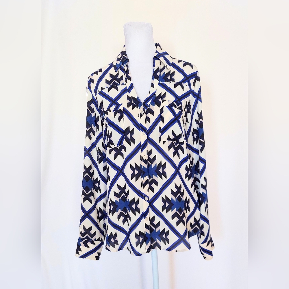 Express Portofino Geometric Print Button Down Shirt Size XS